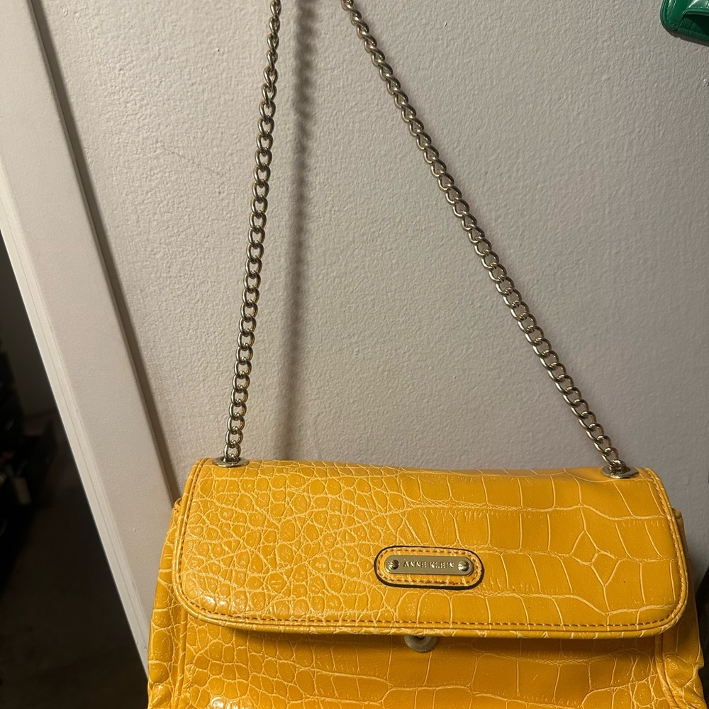 Anne Klein Yellow Croc-Embossed Crossbody Bag